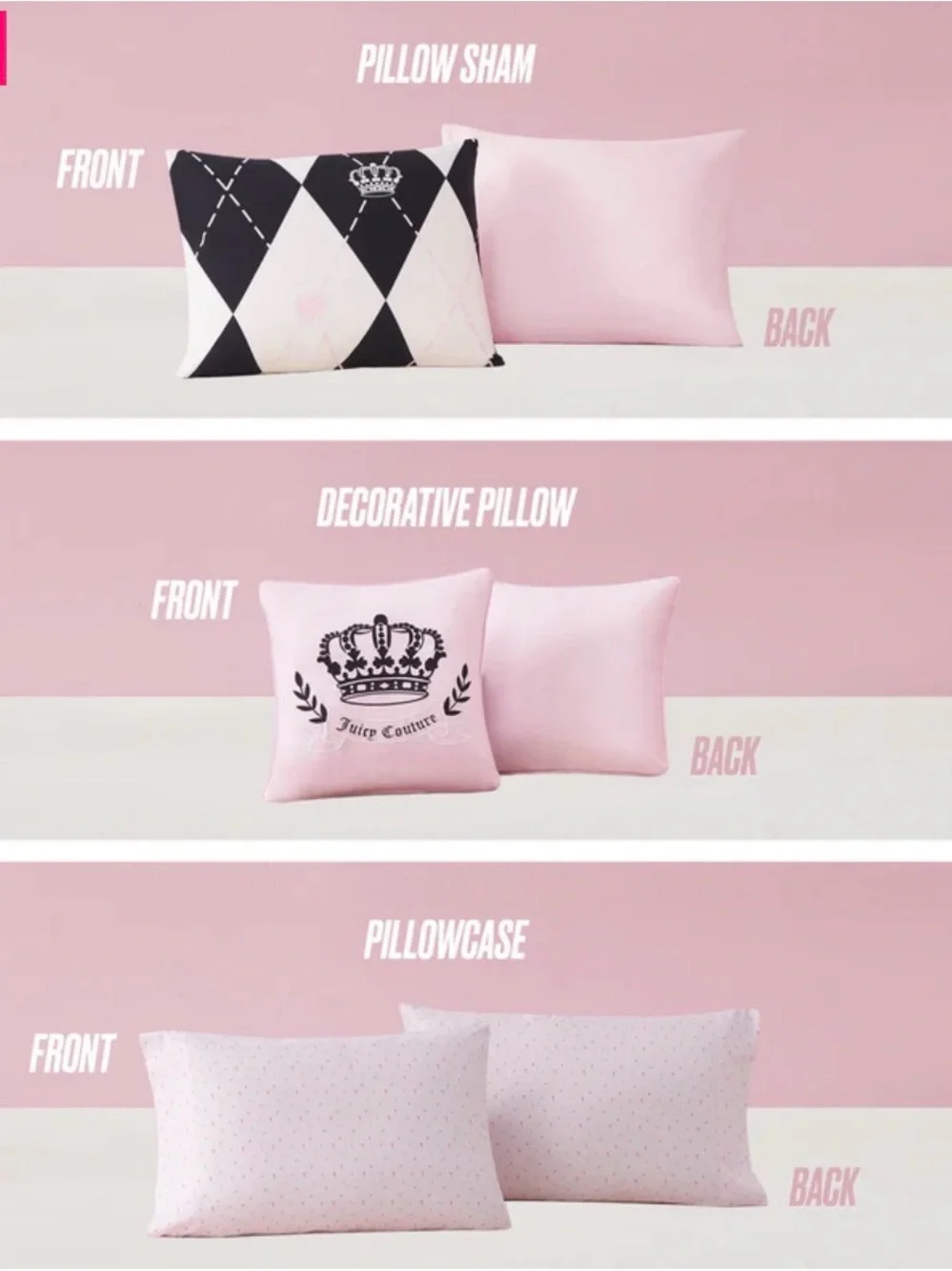 Juicy Couture Pink and Black Crown Reversable Comforter Set BRAND NEW